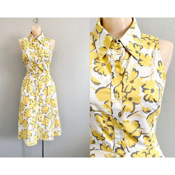 Vintage Dresses & Skirts - Vintage 90s Y2K Sleeveless Button Front Midi Dress Floral Yellow Sundress 8P